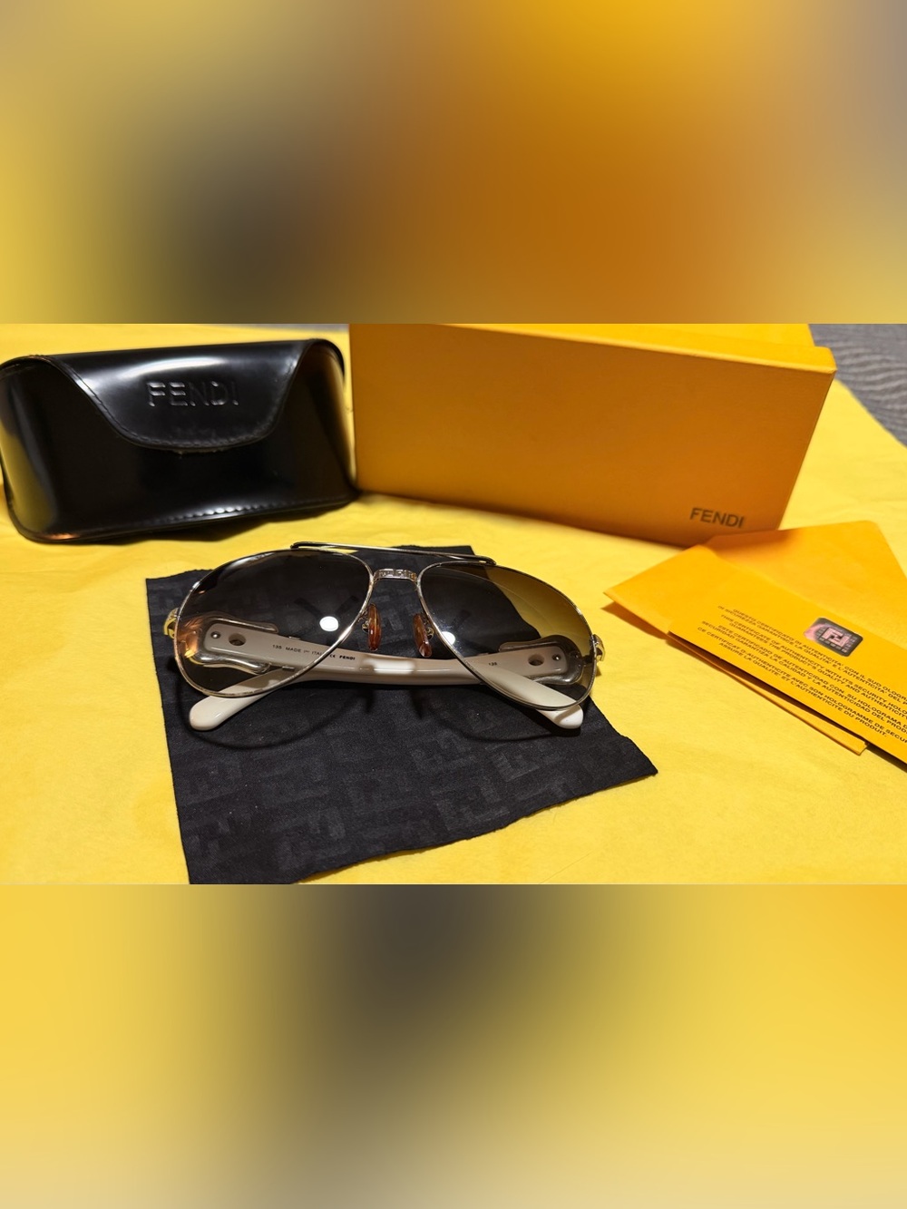 Vintage Fendi FS411 Silver Frame Sunglasses with White Temples